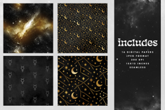 16 Black &amp; Gold Gemini Zodiac Seamless Patterns Product Image 2