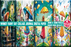 Whimsy Rainy Day Collage Journal Digital Paper Background pn Product Image 3