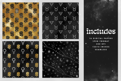16 Black &amp; Gold Taurus Zodiac Seamless Patterns Product Image 2