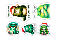 Grumpy Green Cat Funny Christmas Stickers PNG Files Product Image 2
