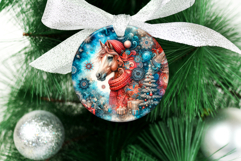 4 Christmas Red Fire Horse Round Ornaments, Xmas Sublimation Product Image 2