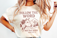 Follow The Word Not The Herd PNG, Christian Cow Shirt Product Image 2