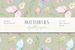 Watercolor Butterfly Digital Paper Seamless Floral Patterns Product Image 1