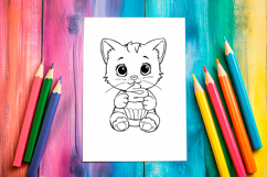 4 Kawaii Cat Coloring Pages, Printable Designs for Kids Product Image 2