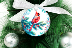 4 Christmas Cardinal Round Ornaments, Xmas Sublimation PNG Product Image 2