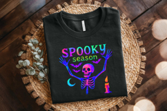 Spooky Season Skeleton PNG, Neon Halloween Bones, Bat Moon Product Image 2