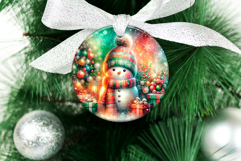 4 Sparkling Snowman Round Ornaments, Xmas Sublimation PNG Product Image 2