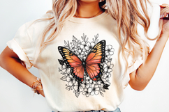 Retro Butterfly Flower Graphic PNG, Colorful Botanical Product Image 2