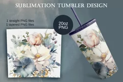 Watercolor Blue Flowers Tumbler Sublimation Design, PNG 20oz Product Image 1