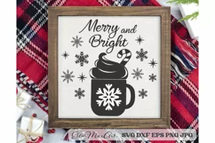 Merry and Bright SVG, Christmas Round Sign SVG, Door Hangers Product Image 1