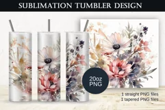 Watercolor Pink Roses Tumbler Sublimation Design, PNG 20oz Product Image 2