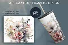 Watercolor Pink Roses Tumbler Sublimation Design, PNG 20oz Product Image 1