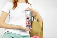 Watercolor Pink Roses Tumbler Sublimation Design, PNG 20oz Product Image 3