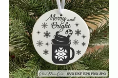 Merry and Bright SVG, Christmas Round Sign SVG, Door Hangers Product Image 3