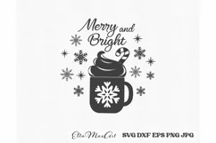 Merry and Bright SVG, Christmas Round Sign SVG, Door Hangers Product Image 4