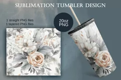 Watercolor Dusty green Light Pink Flower Tumbler Sublimation Product Image 2