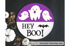 Hey Boo SVG, Halloween Round Sign SVG, Farmhouse Halloween Product Image 1