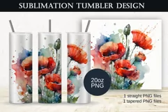Red watercolor poppies Tumbler Sublimation 20oz|Floral desig Product Image 1