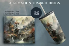 Tumbler sublimation design with watercolor chinese landscape Product Image 1