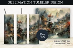 Tumbler sublimation design with watercolor chinese landscape Product Image 2