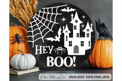Hey boo Svg, Halloween Svg, Halloween sign Svg, Round Sign Product Image 1
