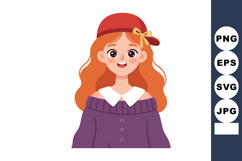 Young Girl Wearing Red Cap and Purple Sweater Smiling Friend Product Image 1