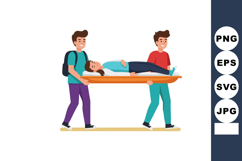 Two men carrying woman on stretcher in emergency rescue situ Product Image 1