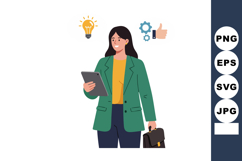 Businesswoman with tablet and briefcase in green blazer with Product Image 1