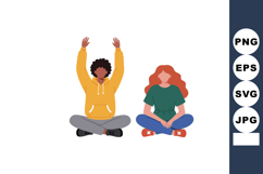Two Diverse People Sitting Cross Legged Practicing Relaxatio Product Image 1