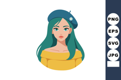 Young woman with teal hair wearing blue beret and yellow off Product Image 1