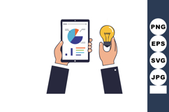 Business hands holding tablet with charts and light bulb sym Product Image 1