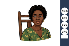 African American woman with curly hair wearing floral green Product Image 1
