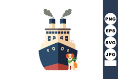 Ship with chimney smoke and small dog at bow vector illustra Product Image 1