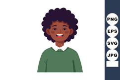Smiling boy with curly hair wearing green sweater vector ill Product Image 1