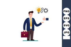 Businessman with briefcase giving thumbs up next to idea lig Product Image 1