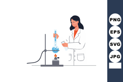 Female scientist conducting chemistry experiment with blue l Product Image 1