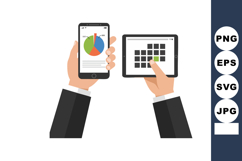 Hands Holding Smartphone and Tablet with Graph and Calendar Product Image 1