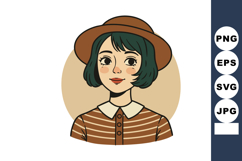 Young woman with short green hair wearing brown hat and stri Product Image 1