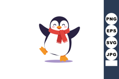 Cute penguin wearing red scarf dancing cartoon vector illust Product Image 1