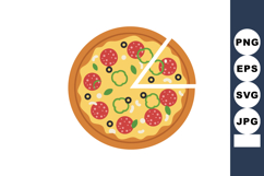 Pepperoni and vegetable pizza with sliced pieces vector illu Product Image 1