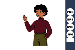Boy Wearing Burgundy Sweater and Olive Green Pants Waving Ha Product Image 1