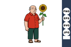 Elderly man holding sunflower in casual clothes vector illus Product Image 1