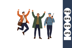 Group of three diverse men celebrating and communicating wit Product Image 1