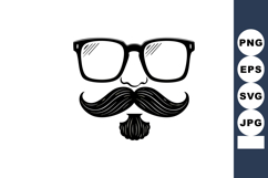 Stylized mustache beard and glasses hipster face vector illu Product Image 1