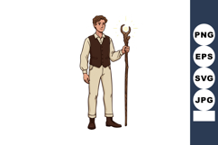Young man holding wooden magical staff in fantasy costume il Product Image 1