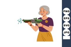 Elderly woman holding water gun playful summer activity vect Product Image 1