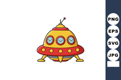 Cute yellow and red spaceship with smiling faces in windows Product Image 1