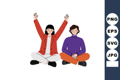 Two young adults sitting cross-legged with raised hands in c Product Image 1