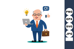 Senior businessman holding laptop with briefcase and innovat Product Image 1