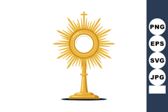 Golden religious monstrance with cross illustration in radia Product Image 1